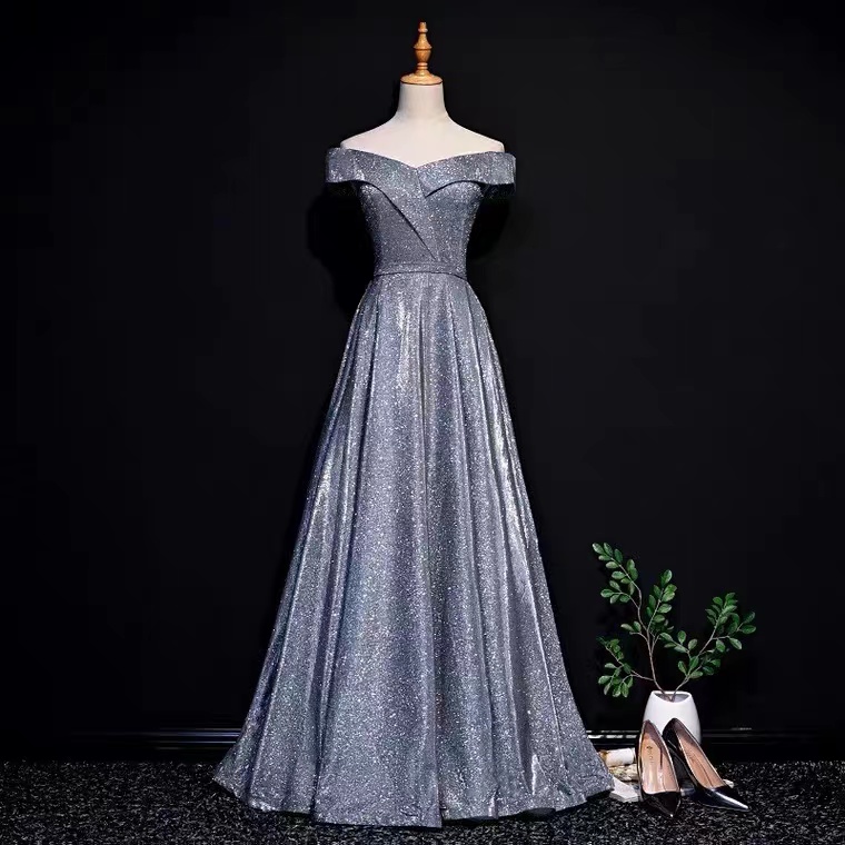 Blue Party Dress,off Shoulder Prom Dress,glitter Evening Dress, Custom Made