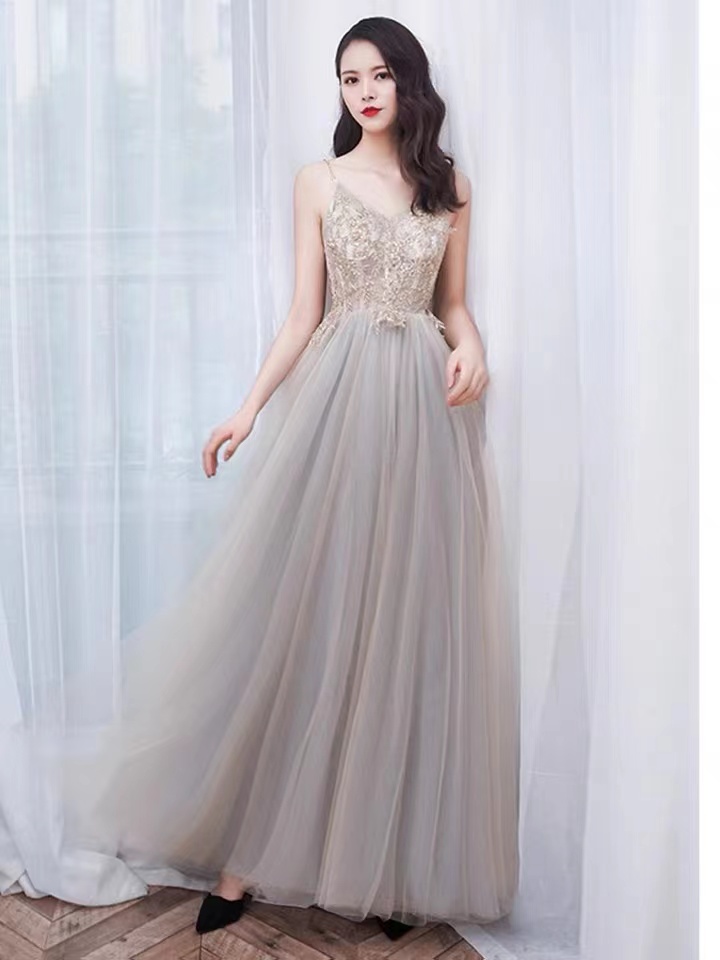 Spaghetti Strap Party Dress,sexy Prom Dress,gray Evening Dress, Custom Made