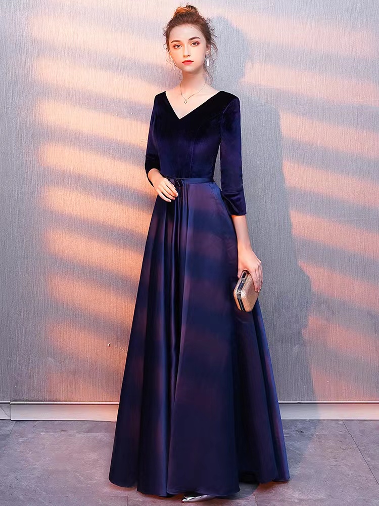 Navy Blue Party Dress,elegant Evening Dress,v- Neck Prom Dress,custom Made