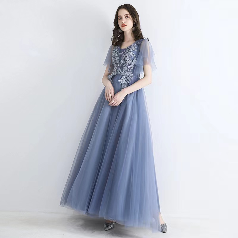 Blue Party Dress,v-neck Evening Dress,fairy Bridesmaid Dress,custom Made