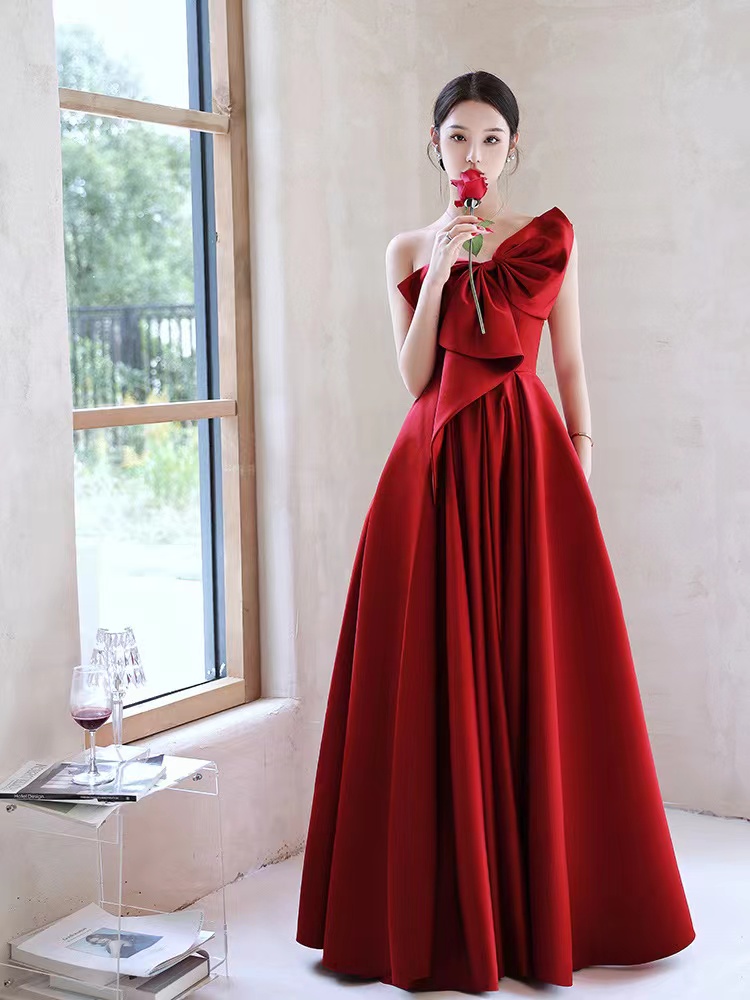 Red party dress,one shoulder evening dress,satin prom dress,sexy graduation dress,custom made