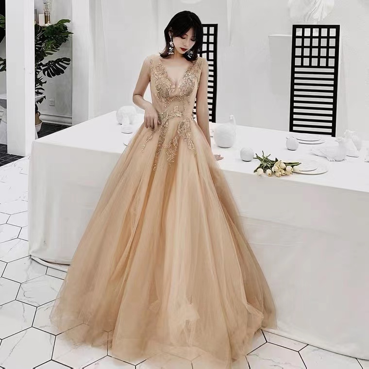 Yellow prom dress, sexy party dress,v-neck evening dress,fairy birthday dress,Custom made