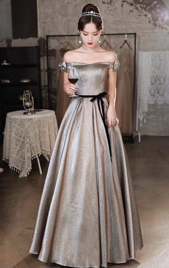 Evening Prom Gown , Sexy Off-shoulder Party Dress, Gray Shiny Evening Dress,custom Made
