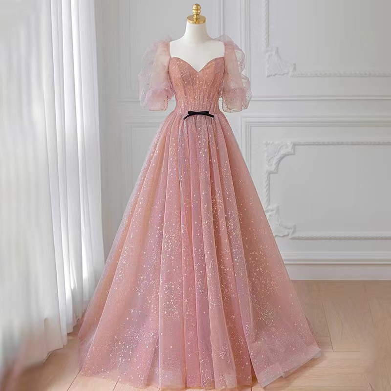 Pink Prom Gown , Off-shoulder Party Dress, Fariy Evening Dress,custom Made