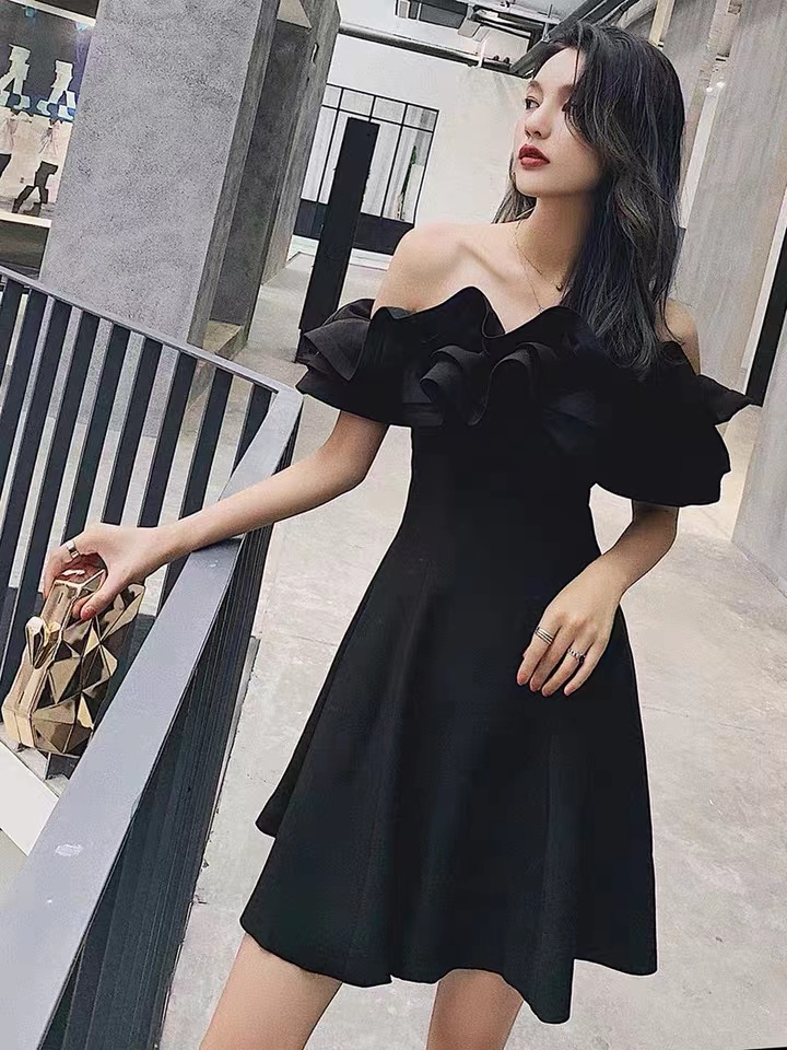Off Shoulder Evening Gown,sexy Homecoming Dress, Black Party Dress,custom Made