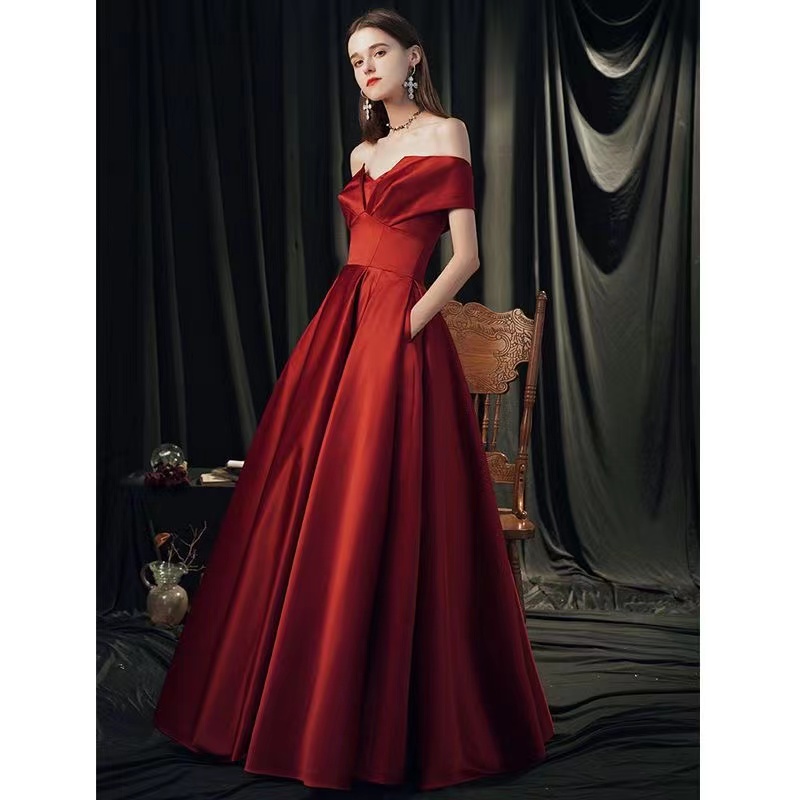Off Shoulder Evening Dress, Red Party Dress, Satin Prom Dress ,custom Made