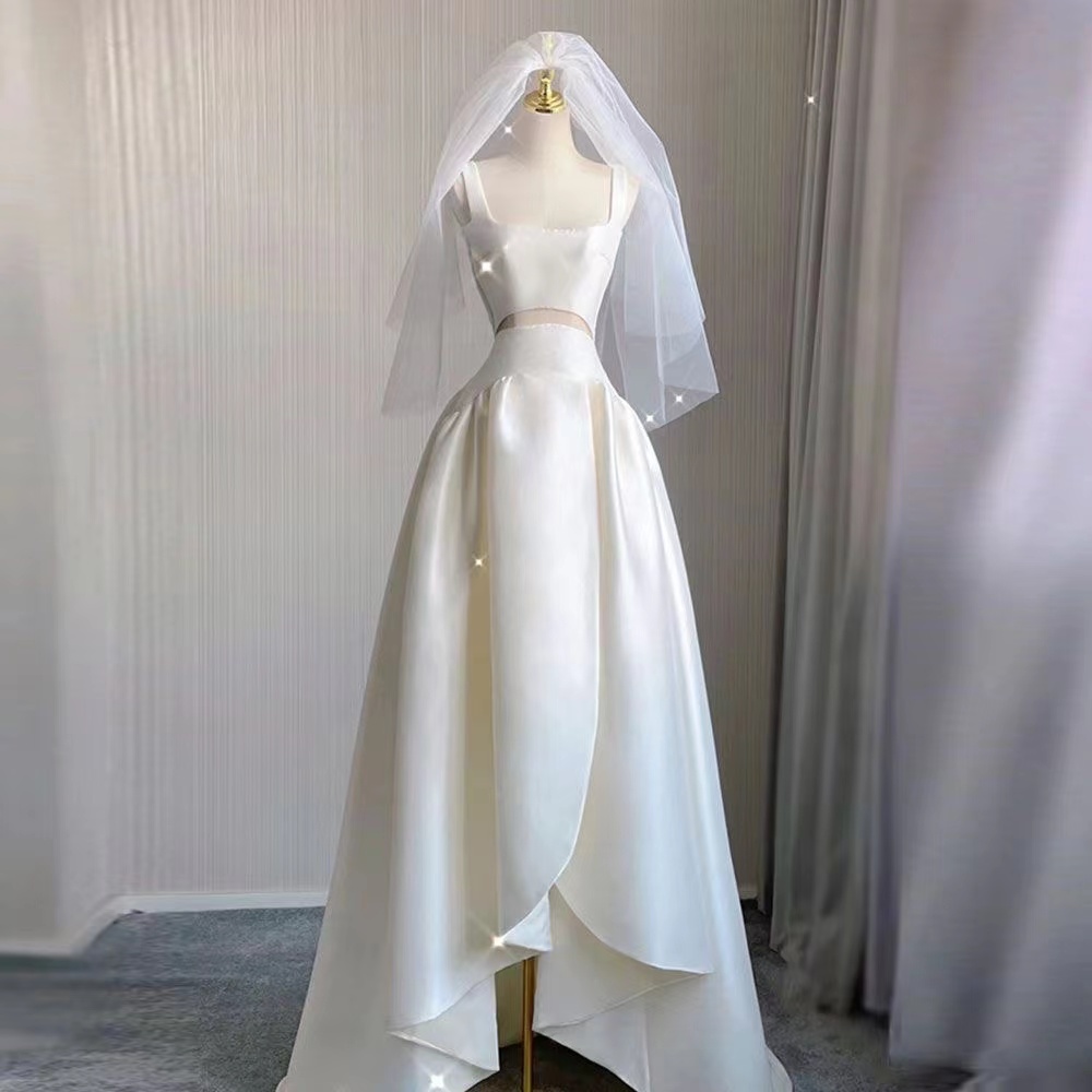 White Prom Dress, Elegant Bridal Dress,spaghetti Strap Evening Dress,satin Party Dress,custom Made