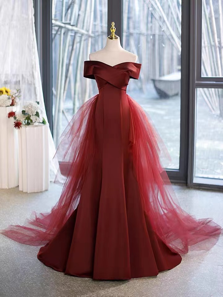 Red Prom Dress, Elegant Bridal Dress,,off Shoulder Evening Dress,satin Bodycon Dress,custom Made