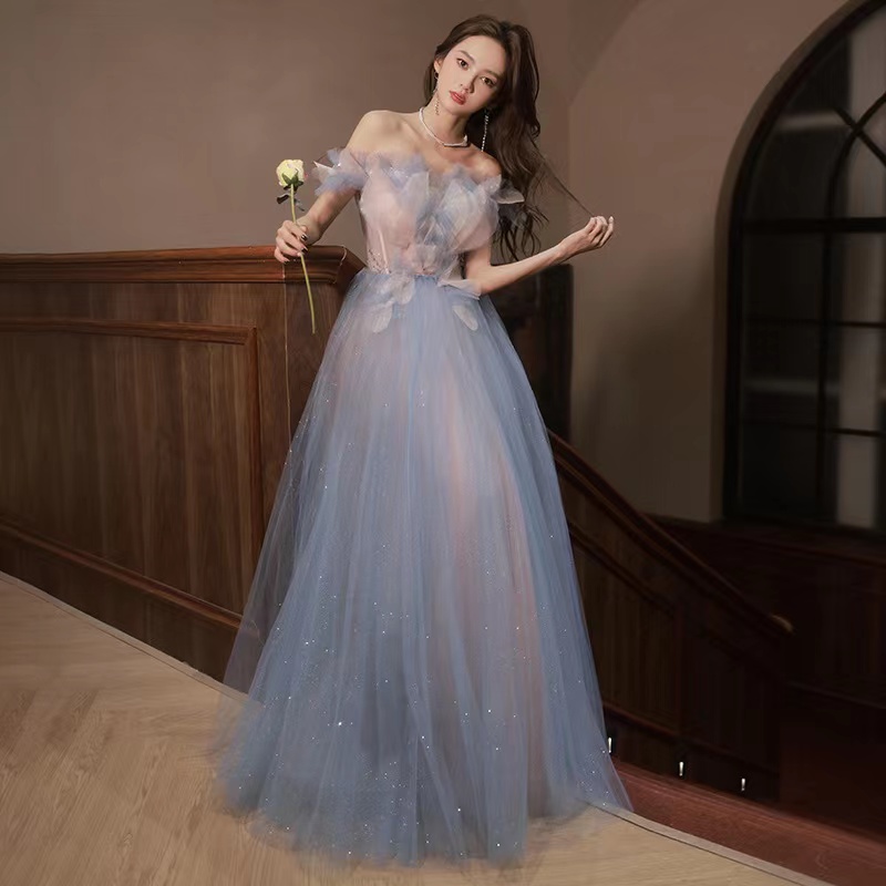 Blue Prom Dress, Chic Party Dress,off Shoulder Evening Dress,cute Party Dress,custom Made