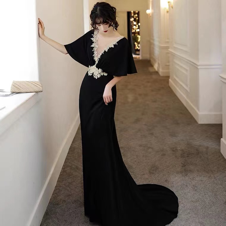 Elegant Prom Dress,noble Evening Dress,black Party Dress,custom Made