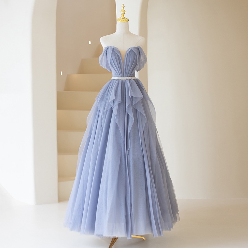 Off Shoulder Evening Dress ,blue Prom Dress,fairy Party Dress,custom Made