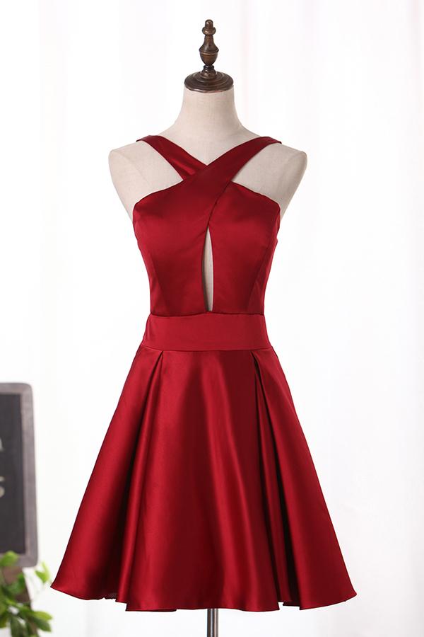 Bandage Evening Dress ,red Prom Dress,cute Homecoming Dress, Satin Party Dress,custom Made