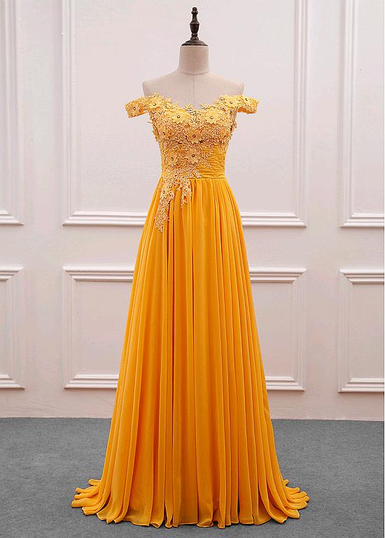 Yellow Formal Dress,elegant Chiffon Long A-line Formal Prom Dress, Beautiful Long Prom Dress, Banquet Party Dress,custom Made