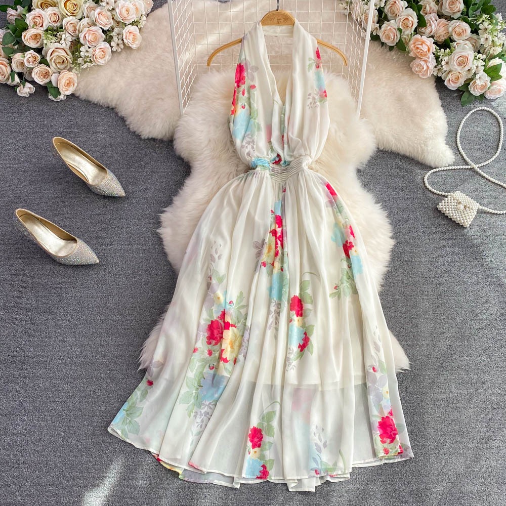 Halter Neck Dress,printed Dress ,sexy Floral Dress,backless Dress