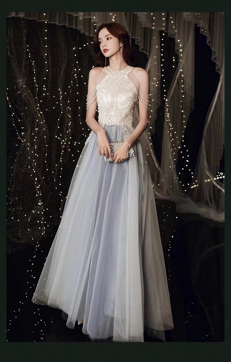 Halter Neck Evening Dress,light Blue Prom Dress,sexy Party Dress,luxury Party Dress,custom Made