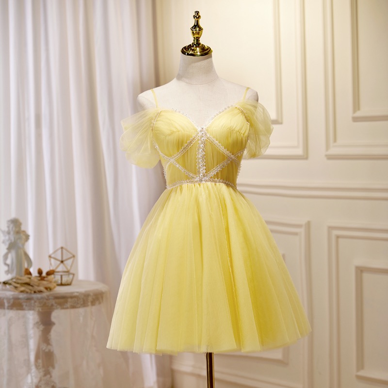 Spaghtti Strap Graduation Dress, Yellow Birthday Party Dress,fresh Homecoming Dress,custom Made