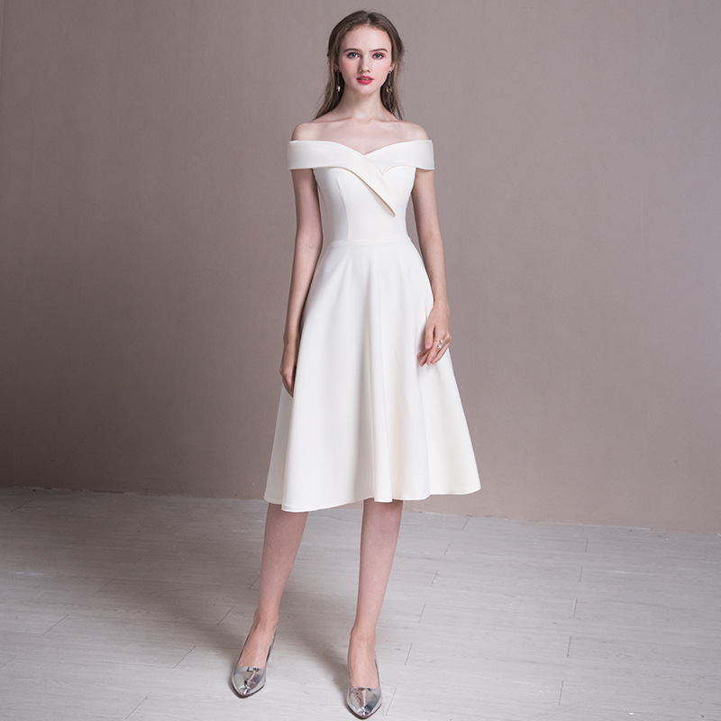 Off Shoulder Evening Dress, Simple Party Dress, White Prom Dress,cute Graduation Dress,custom Made
