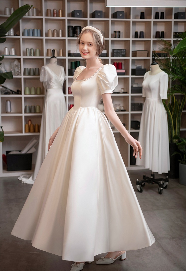 Satin Light Wedding Dress, Princess Elegant Long Dress, White Simple Dress,custom Made