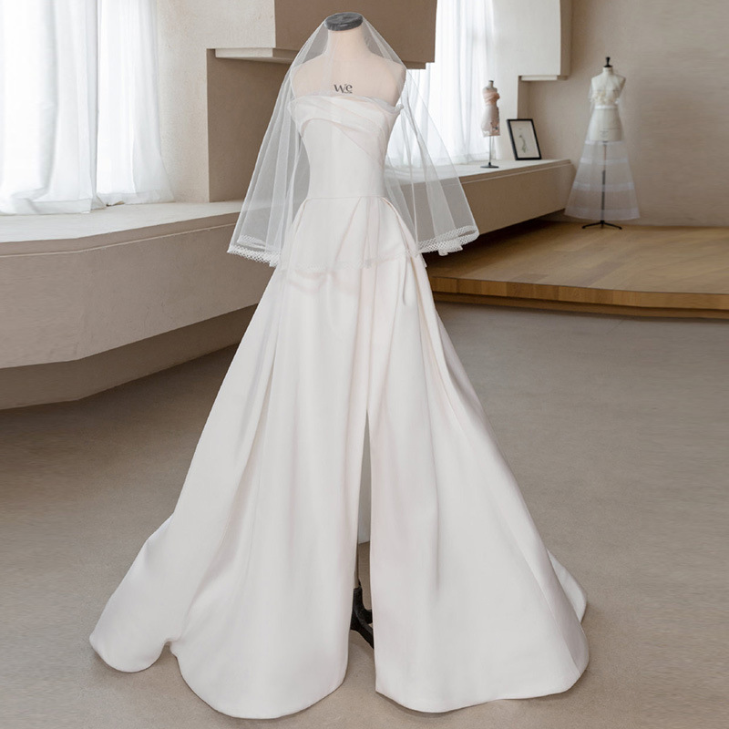 Strapless Wedding Dress, White Bridal Dress, Satin Slit Wedding Dress,custom Made