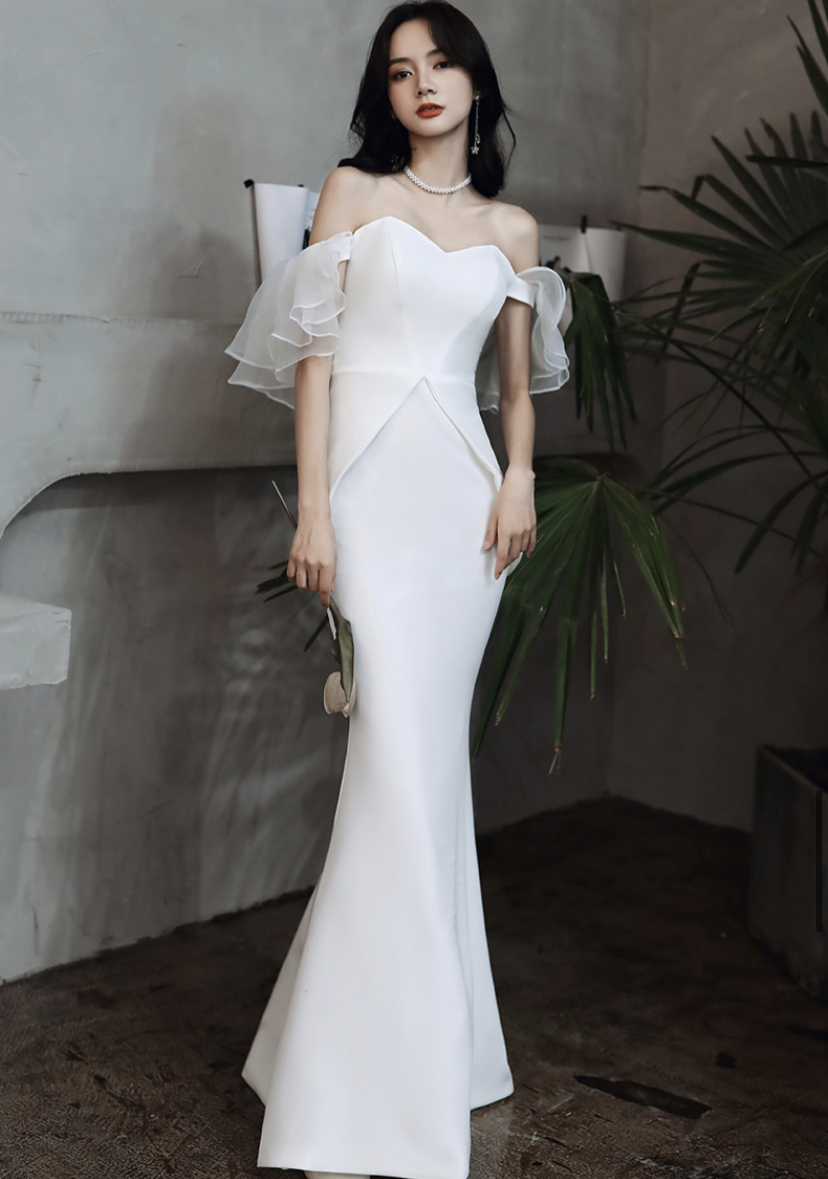 Off Shoulder Wedding Dress, White Bridal Dress, Satin Mermaid Wedding Dress,custom Made