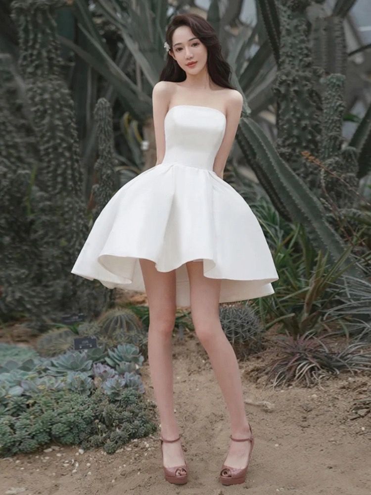 Strapless Evening Dress, Simple Party Dress, White Homecoming Dress,cute Graduation Dress,custom Made