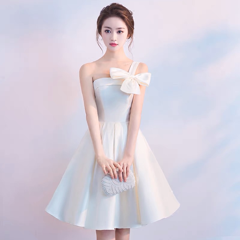 One Shoulder Evening Dress, Simple Party Dress, White Homecoming Dress,cute Graduation Dress,custom Made