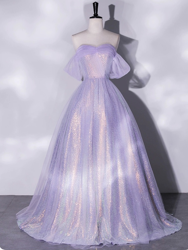 Off Shoulder Evening Dress, Fairy Prom Dress,purple Party Dress,custom Made