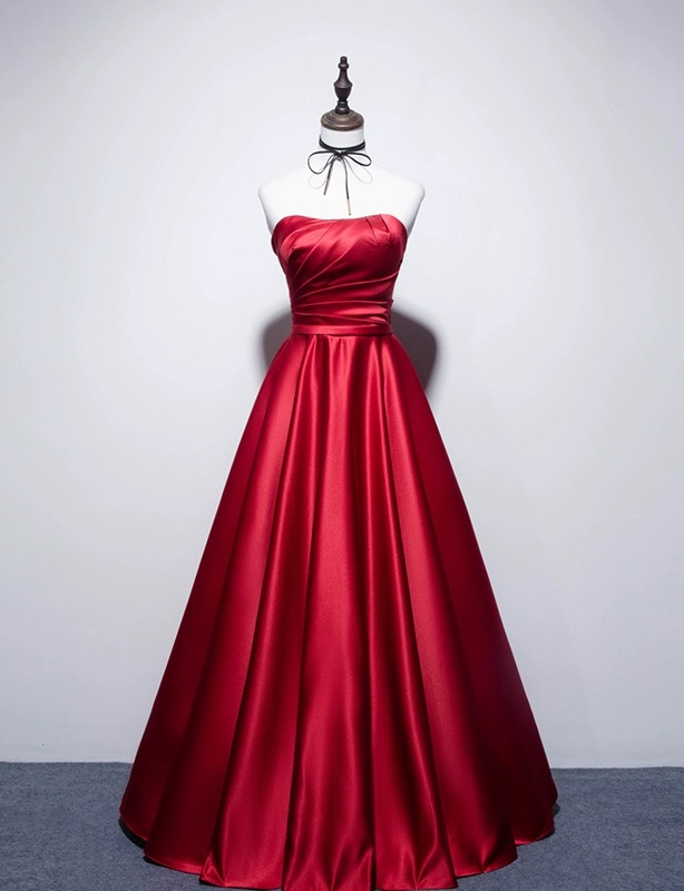 Strapless Evening Dress,red Prom Dress ,luxury Party Dress,satin Formal Dress,custom Made