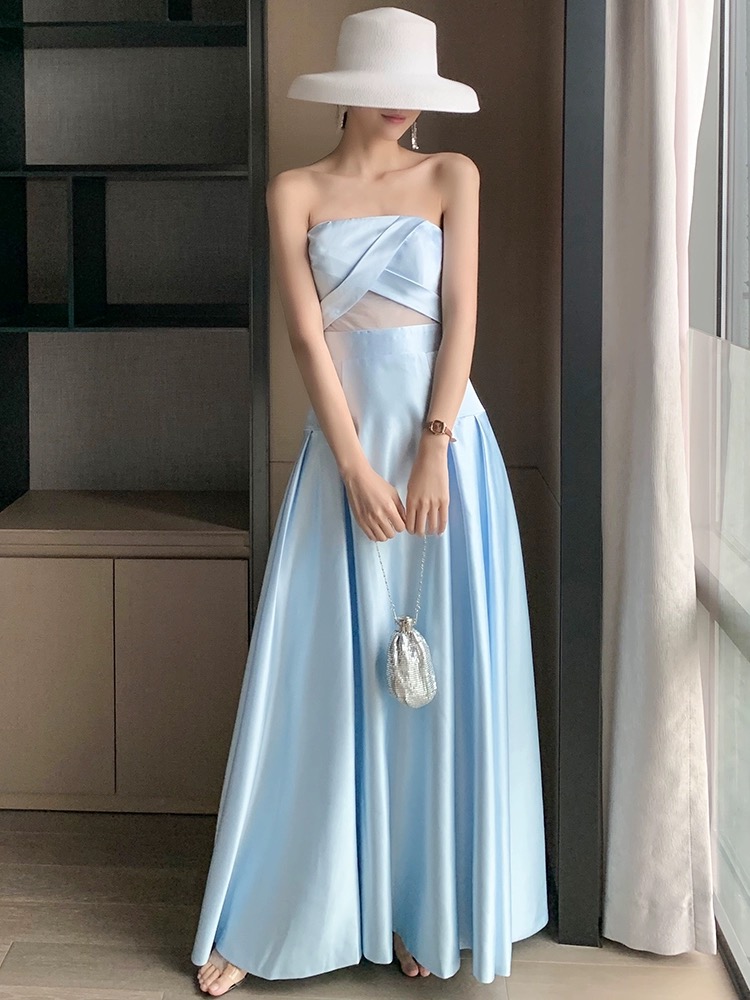 Strapless Evening Dress,sky Blue Prom Dress ,sexy Party Dress,satin Formal Dress,custom Made