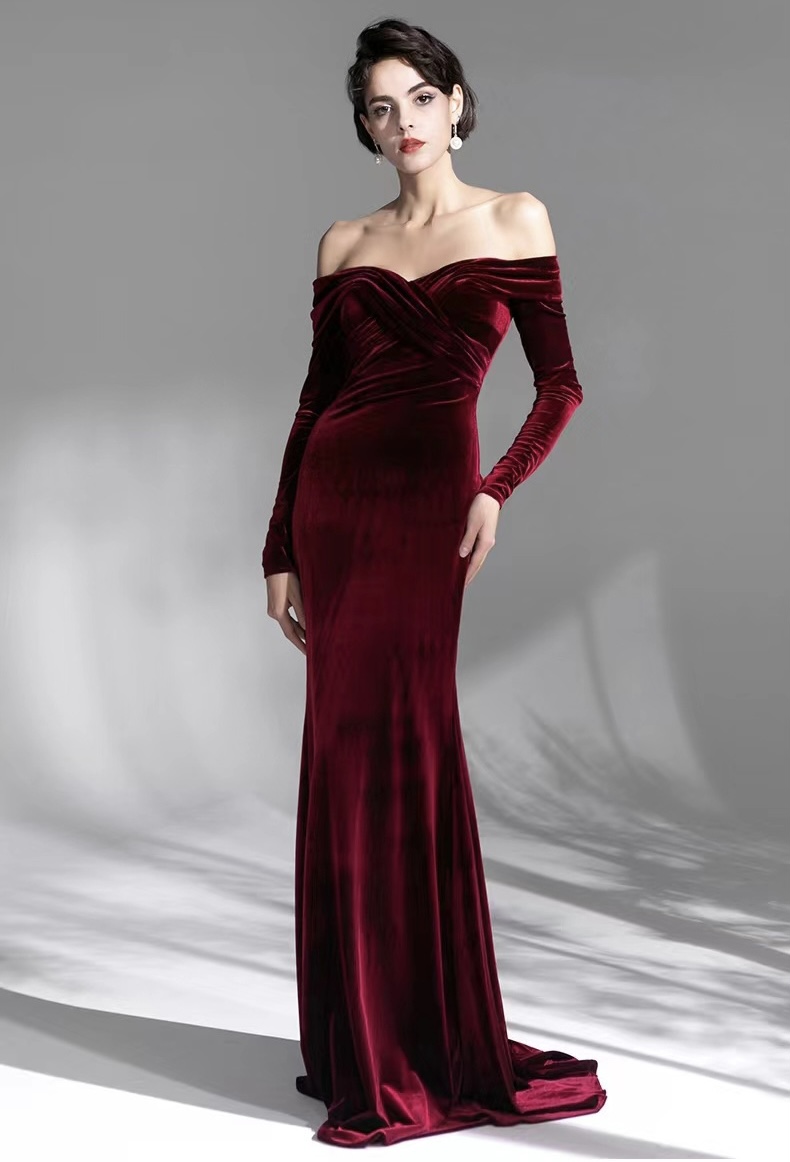Long Sleeve Evening Dress,burgundy Prom Dress ,long Sleeve Party Dress,sexy Bodycon Dress,custom Made