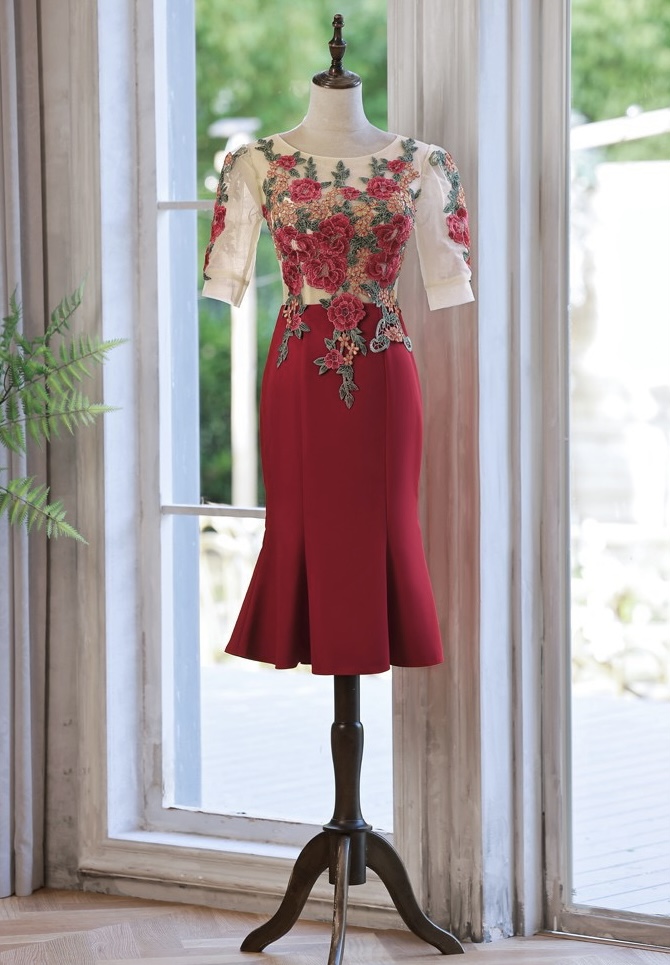 Long Sleeve Formal Dress With Applique,red Prom Dress ,long Sleeve Party Dress,sexy Bodycon Dress,custom Made