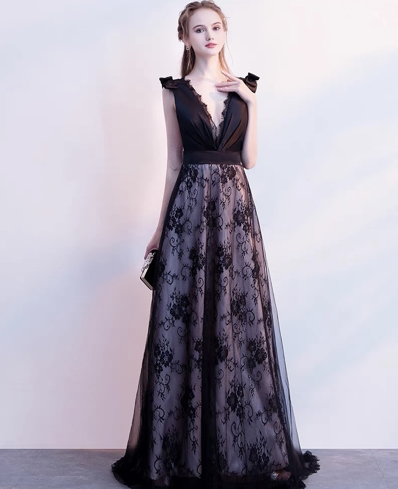 Elegant Prom Dress, Lace Party Dress, V-neck Evening Dress,backless Formal Dress,custom Made