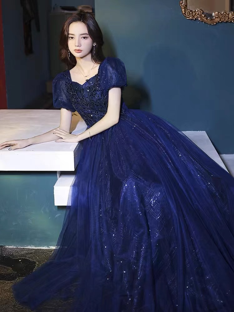 Navy Blue Formal Dress, Off-shoulder Evening Dress, Luxury Prom Dress,glitter Party Dress ,custom Made
