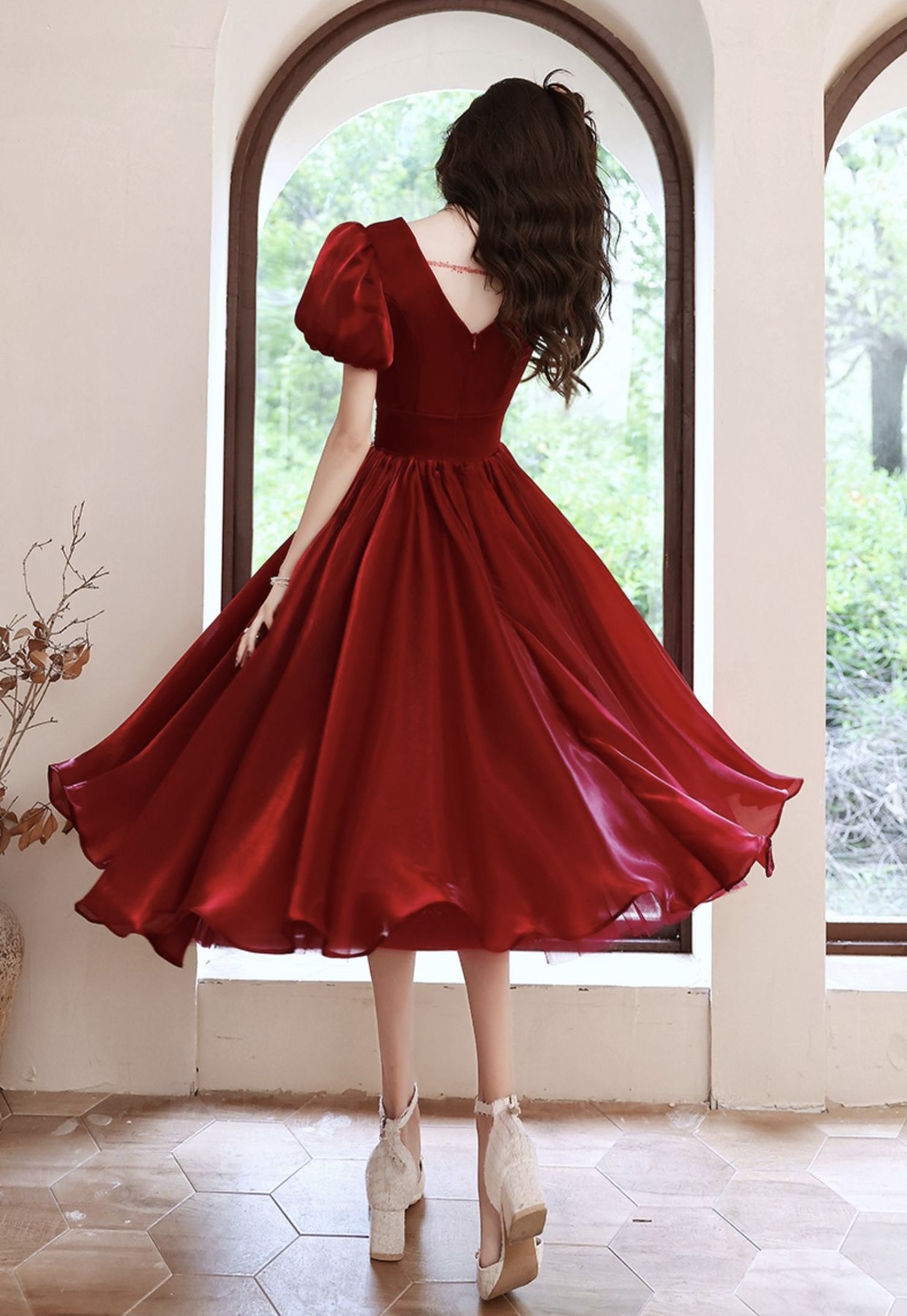 Sweet Red Dress, V-neck Prom Dress ,charming Midi Dress,little Princess ...