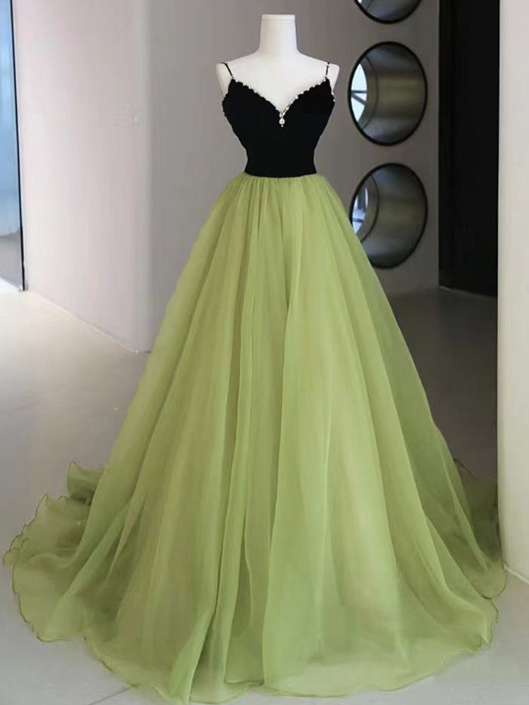 Green Prom Dress, Princess Party Dress, Spaghetti Strap Prom Dress,custom Made