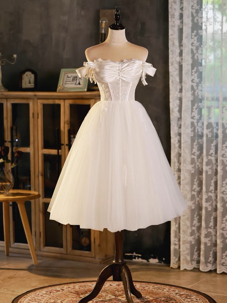 White Prom Dress, Fancy Princess Dress, Birthday Party Dress ,cute Graduation Dress,strapless Midi Dress,custom Made
