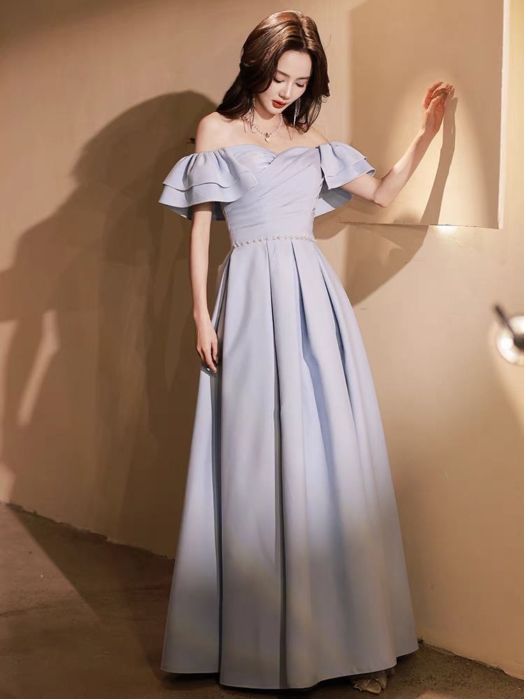 Blue Evening Dress, Chic Party Dress, Off-shoulder Prom Dress,cute Bridesmaid Dress,custom Made Blue Evening Dress, Chic Party Dress, Off-shoulder Prom Dress,cute Bridesmaid Dress,custom Made