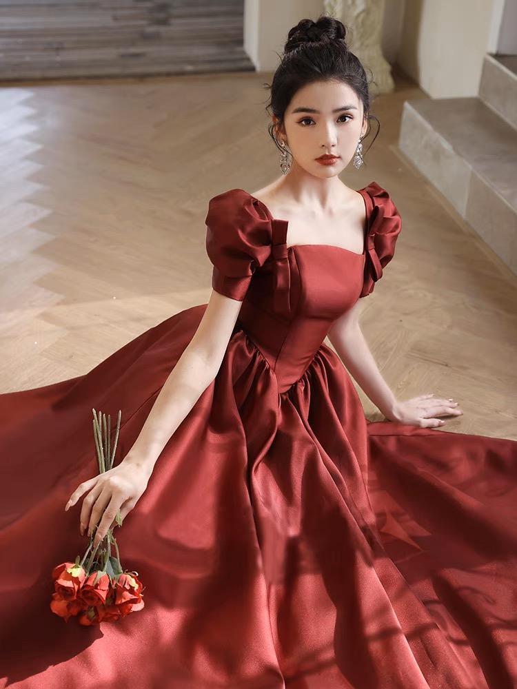 Burgundy Evening Dress, Chic Party Dress, Off-shoulder Prom Dress,cute Princess Dress,custom Made