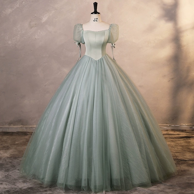 Light Green Evening Dress, Chic Party Dress, Off-shoulder Prom Dress,cute Ball Gown Dress,custom Made