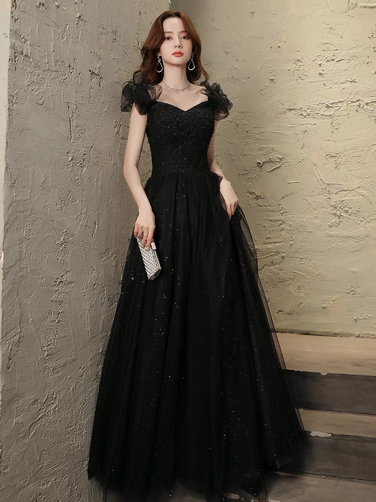 V-neck Prom Dress,black Evening Dress,glitter Party Dress,custom Made