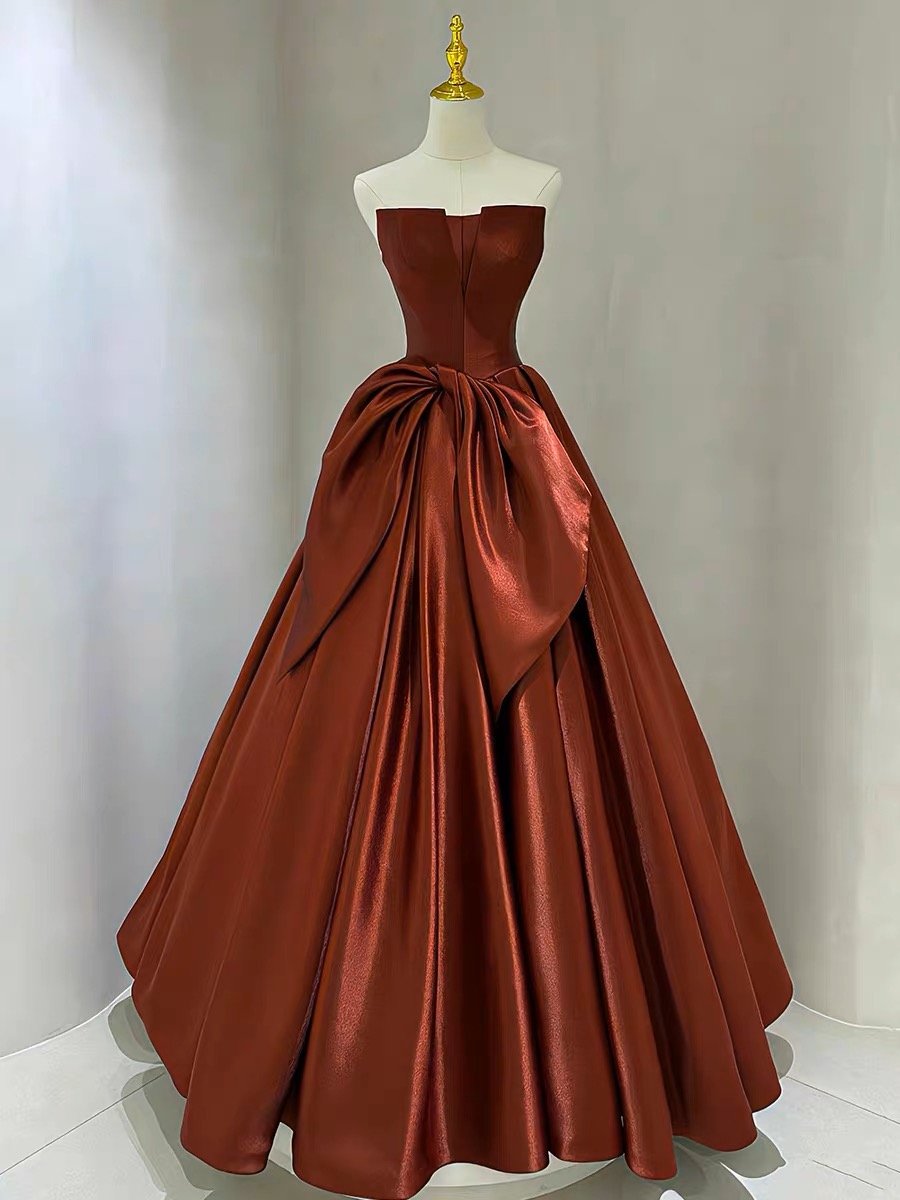 Burgundy Evening Dress, Chic Party Dress, Strapless Prom Dress,satin Formal Dress,custom Made
