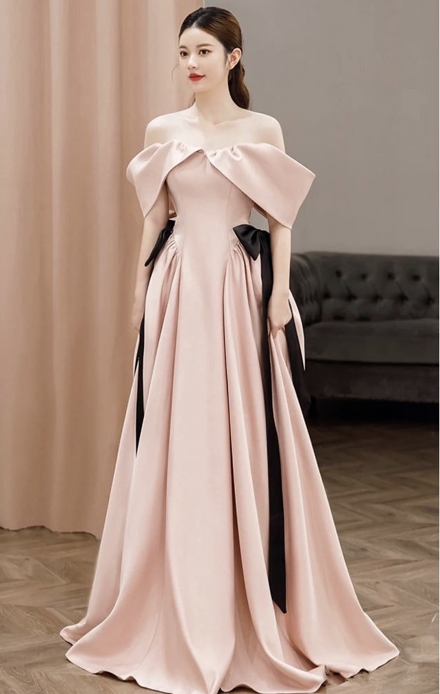 Pink Evening Dress, Chic Party Dress, Off Shoulde Prom Dress,sweet Satin Dress,custom Made
