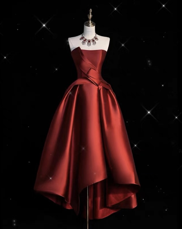Red Evening Dress,sexy Party Dress, Satin Prom Dress,strapless Homecoming Dress,high Low Dress,custom Made
