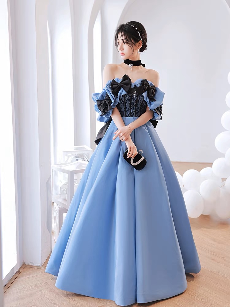 Sky Blue Evening Dress,luxury Party Dress, Satin Prom Dress,princess Prom Dress,custom Made