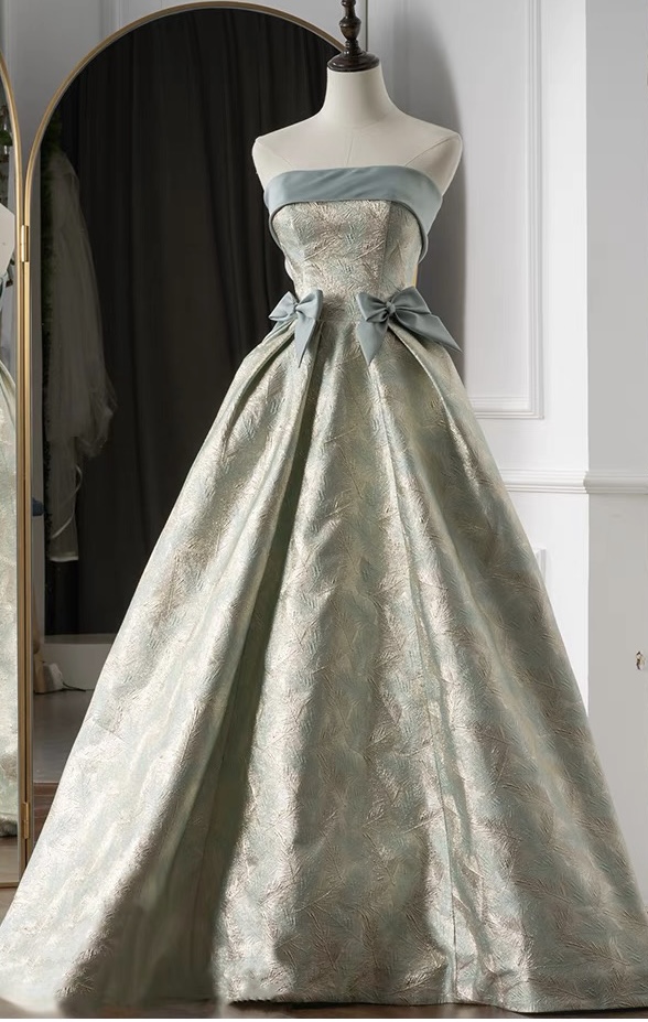 Printed Dress, Strapless Evening Gown, High Quality Wedding Dress,vintage Dress,custom Made