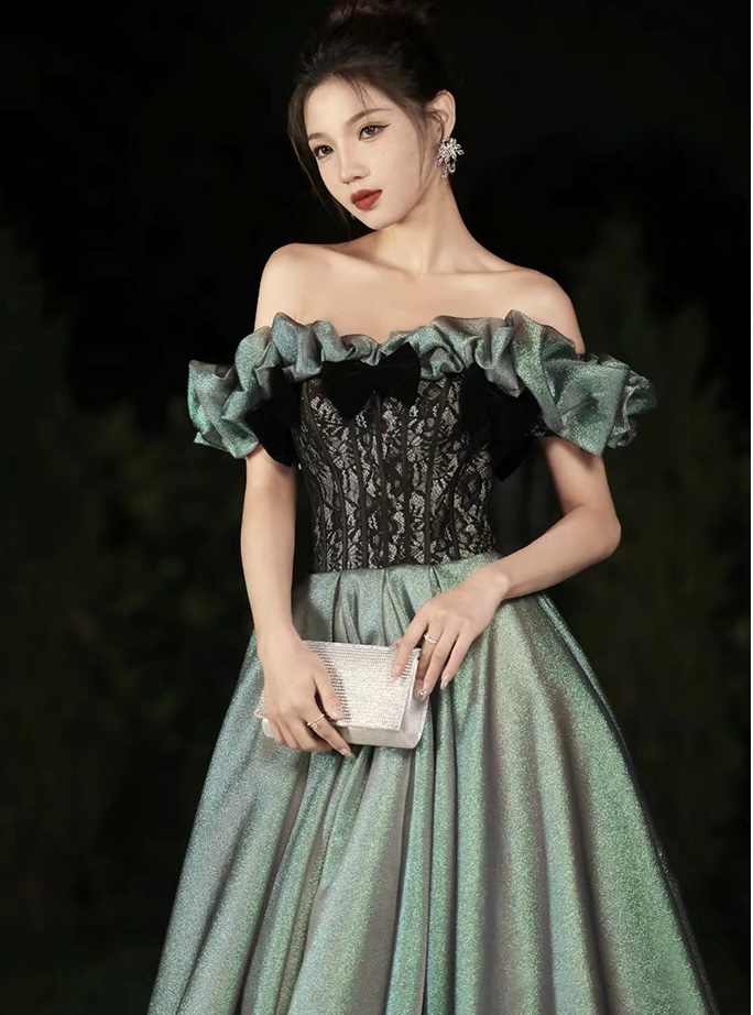 Luxury Prom Dress, Shiny Party Dress,off Shoulder Party Dress,vintage Green Dress,custom Made