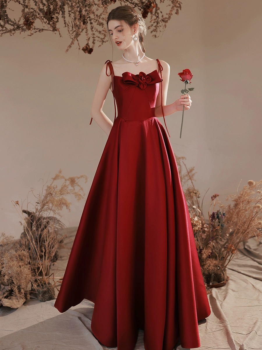 Red Party Dress,satin Evening Gown, Cute Long Bow Dress ,custom Made