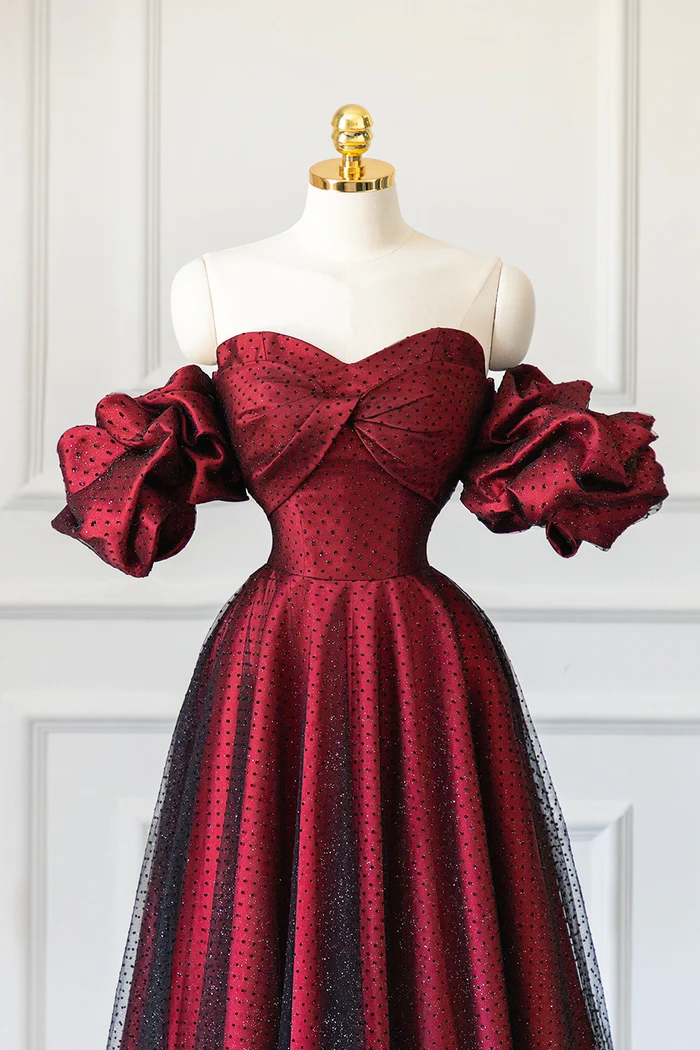 Burgundy Shimmery Fit & Flare Maxi Tulle Gown