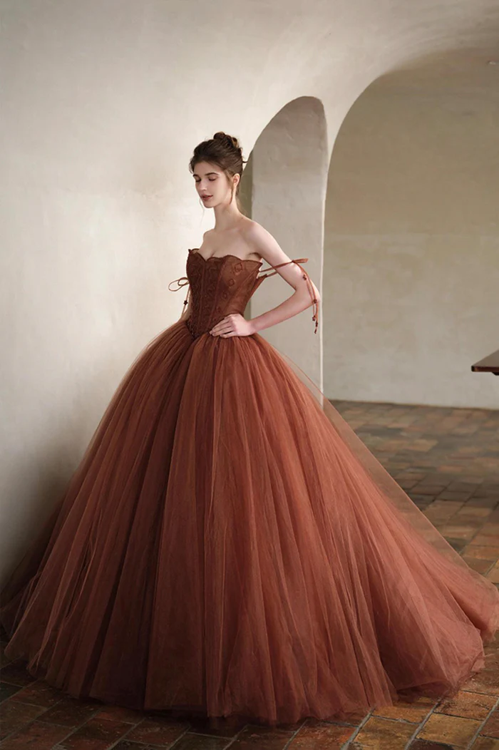 Luxury Strapless Ball Gowns, Lace Evening Dresses For Adults