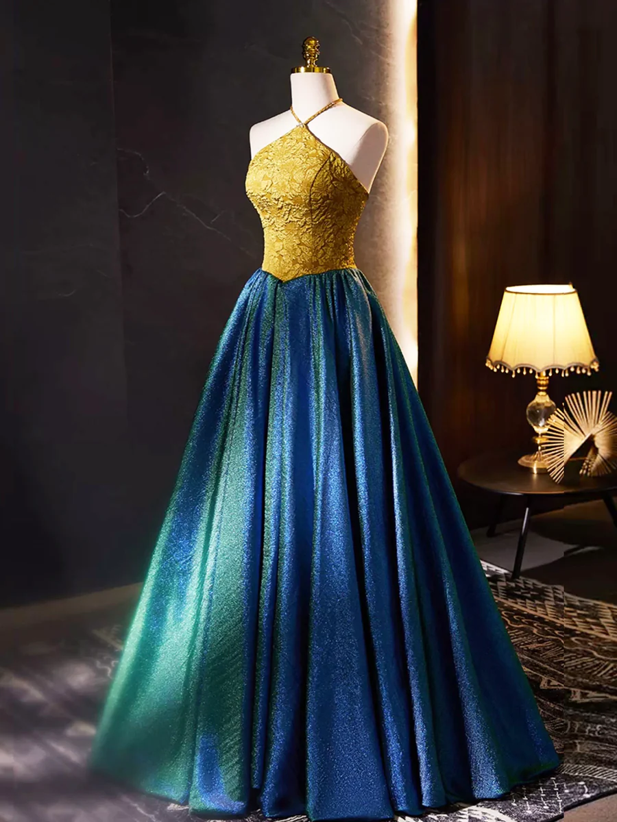 Opulent Gold And Midnight Blue Evening Gown